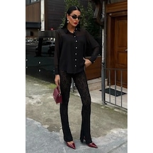 Transparan Detaylı Dökümlü Gömlek 3427 Si Yah Siyah