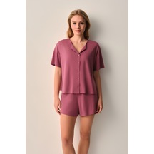 Suwen Mira Modal Gömlek Yaka Şort Pijama Takımı Sh26635667b142 Gül