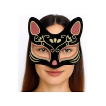 Jenerik Siyah Renk Süet Kaplama Üzeri Kırmızı Sarı Simli Kedi Maskesi 17x14 Cm Diğer