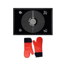 2'li Set Siyah 45x65 Cm Silikon Hamur Açma Matı Ve Kırmızı Yanmaz Mutfak Fırın Eldiveni Diğer