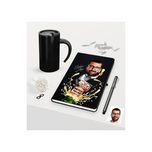 Kişiye Özel Yılbaşı Bay Karikatürlü Siyah Defter Kalem Termos Mug (397195001)