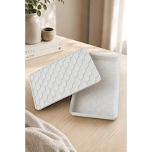 Desenli Kapaklı Dekoratif Kutu Masa Üstü Organizer Takı Aksesuar Saklama Kutusu Pla 20x12.5 Cm Beyaz