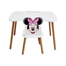 Liva Ahşap Ders Çalışma Masa Sandalye Takımı 4-12 Yaş Kişiye Özel Isimlik Hediyesi Ile Birlikte Pembe Minnie Mouse
