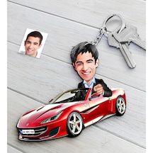 Kişiye Özel Bay Ferrari California Figürlü Plakalı Ahşap Karikatür Anahtarlık