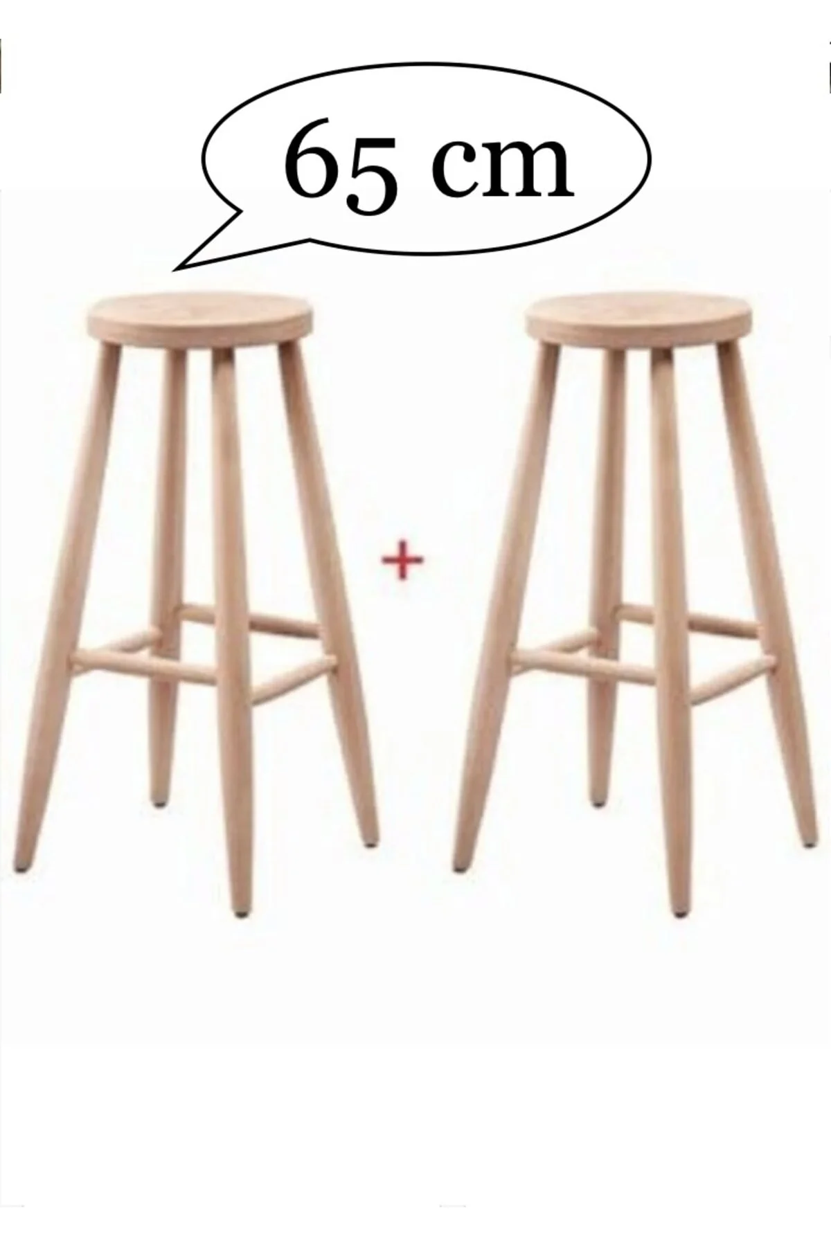 Clk Home Ham Ahşap 65 Cm Yüksek Yuvarlak Bar Tabure Sandalye 2'li Ahşap Ham Ahşap