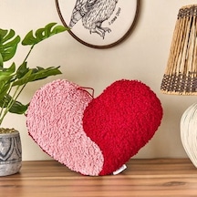 Soft Yinyang Kalp Figürlü Yastık - Pembe / Kırmızı - 33x27 Cm