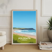 Polzeath Cornwall Seyahat Posteri: Kıyı Manzarası Sanat Baskısı