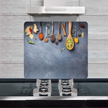 Dekoratif Cam Ocak Arkası Koruyucu ve Kesme Tahtası Baharat ve Ka