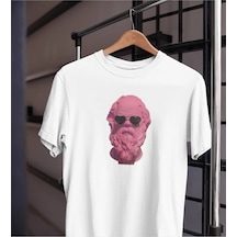 Unısex Kadın Erkek Gözlük Heykel Mitoloji Barok Rokoko %100 Pamuk Siyah Beyaz T-shirt Beyaz