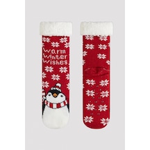 Penti Unisex Çocuk Kardan Adam Desenli Kırmızı Soket Çorap