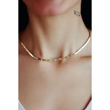 925 Ayar Gümüş Gold Kaplama Desenli Italyan Ezme Zincir Kolye