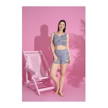 Rindahomewear Kadın Crop Şort Takım Pijama Takımı Mor