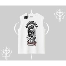 Tarzsokak Kolsuz Tshirt Rhythms Riot Vintage Rockabilly Skull Street Aesthetic Beyaz