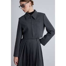 Manuka Klasik Kesim Crop Blazer Ceket Antrasit Antrasit