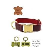 Caramelos- Hakiki Deri Köpek Boyun Tasması, Kişiye Özel Künyeli-küçük Ve Orta Irk- 2cm Bordo-tek Ebat Çok Renkli