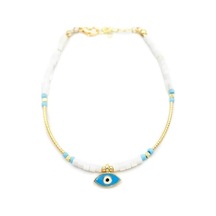 Boncuklu Göz Halhal - Beyaz Çok Renkli