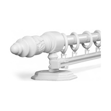 Twins Decorative Ahşap İşlemeli  Demonte Başlıklı Beyaz Tek Raylı  Rustik Perde Askısı - 300 CM
