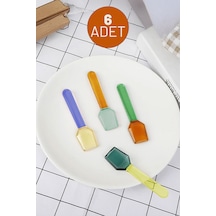 İronika 6lı Renkli Cam Kaşık Borosilikat Isıya Dayanıklı Özel Tasarım Çay Kahve Tatlı Kaşığı Altıgen Açık Mavi