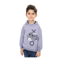 Toontoy Kids Toontoy Erkek Çocuk Relax Fit Kapüşonlu Cepli Düşük Omuz Baskılı Sweatshirt - 2 İplik Koyu Gri