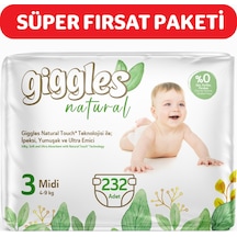 Giggles Natural 3 Numara Midi Pamuklu Bebek Bezi 232 Adet