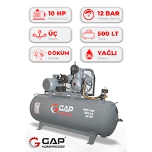Gap Kompresör Gpk 390 Hava Kompresörü Pistonlu 500 Lt 3 Kafa 12 Bar 10 Hp