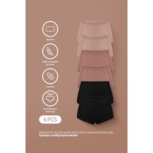 Auw Kadın Lastiksiz Pamuklu Modal Basic Boyshort 6'lı - Softfit Çok Renkli