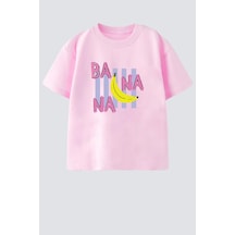 Monila Kız Çocuk Pamuklu Bisiklet Yaka Baskılı T-shirt Pembe