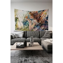 Peri Ve Kelebek Desenli Duvar Halısı Duvar Örtüsü Tapestry Süet Dokulu Kumaş
