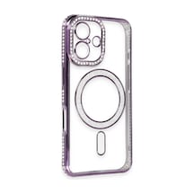 Apple İphone 16 Kılıf Joke Simli Magneticsafe Kılıf - Derin Mor Çok Renkli