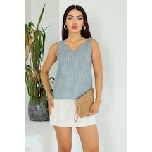 Lupinn Moda Kadın Turkuaz Beyaz Ekose Desenli V Yaka Arkası Çapraz Askılı Kolsuz Bluz Yeşil Lupinn Moda Kadın Turkuaz Beyaz Ekose Desenli V Yaka Arkası Çapraz Askılı Kolsuz Bluz Yeşil