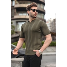 Madmext Haki Polo Yaka Triko Erkek Tişört E7469 Haki