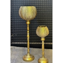 Zmr-16016 Zmr-16015 2 Li Metal Dekoratif Vazo Seti 67x45 Cm Modern Şık Salon Vazo Altın