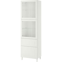 Dolap Kombinasyonu, Beyaz-şeffaf Cam, 60x42x202 Cm, Smevıken/ostvık, Çıt Çıt Raylı Beyaz