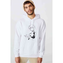 Anime Baskılı Beyaz Erkek Örme Kapşonlu Sweatshirt (531043667)