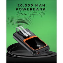 20000 Mah Taşınabilir Powerbank Çok Kablolu, Hızlı Şarj Destekli 22.5w Sarı