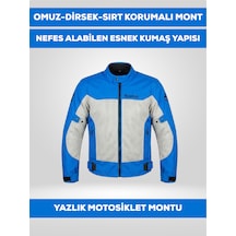Revertech Mavi-beyaz Yazlık Fileli Motosiklet Montu Korumalı Nefes Alan Hafif Mont