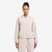 Lescon Ekru Kadın Fermuarlı Kapüşonlu Sweatshirt 26n-2120