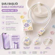 İphone 16 Pro Max Uyumlu Nano Ekran Koruyucu Hediyeli Şarj Başlığı & Kablo Koruyucu Koruma Seti Haki
