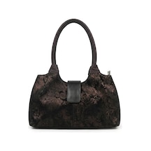 Levano Leather Şal Desenli Siyah Bronz Işıltılı Kol Çantası Siyah