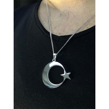 Vog 4 Cm Ay Yıldız Türk Bayrağı Sevgiliye Eşe Babaya Arkadaşa Hediye Çelik Kolye Beyaz