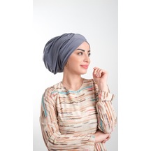 Gri Pratik Hazır Geçmeli Tesettür Bone Sandy Kumaş Büzgülü 2114_1 Gri