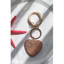 Zirkon Taşlı Pastel Nude-gold Renk Kalp Model Çanta Aksesuarı Ve Anahtarlık