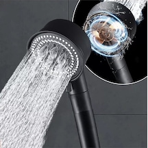 Siyah Turbo Fan Pervaneli 5 Fonksiyonlu Stoplu Duş Başlığı El Duşu Duş Başlığı Krom Diğer