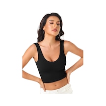 Liona Kadın U Yaka Siyah Renk Crop Top Bluz Atlet 001