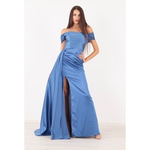 Belamore Indigo Drape Detaylı Saten Kumaş Abiye 9704858.98