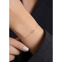 14 Ayar Altın İçi Boş Yonca Bileklik + 2 Cm Uzatmalı Sarı Altın