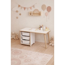 Çocuk Masası 90x45 Cm 3 Sepetli Çocuk Çalışma Masası Aktivite Masası Yaz-sil Beyaz