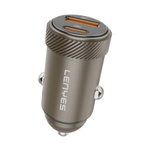 Lenyes Ca57 Hızlı Şarj Özellikli Dual Type-c + Usb-a Portlu Mini Araç Şarj Aleti 30w Kahverengi