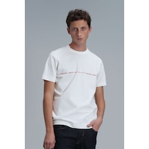 Lufian Erkek Carlos Modern Grafik T-shirt 111020211 Kırık Beyaz Ekru