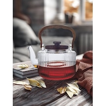 Morponi Borosilikat Cam Akasya Saplı Çizgili Demlik 1200 Ml 401373 Şeffaf